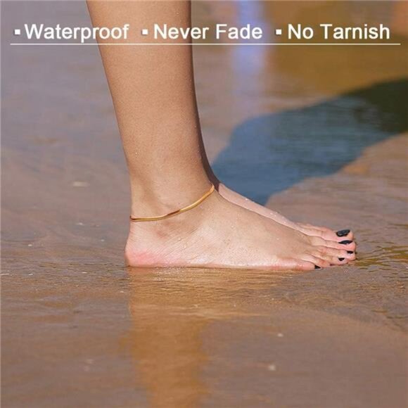 Gold Anklets for Women Waterproof,18K Gold Plated Anklet for Women Snake Chain - Picture 3 of 7